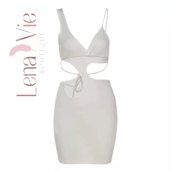 Rincón White Rope Tie Pekaboo Mini Dress, Special Occasion White Beach Mini - Picture 2 of 6